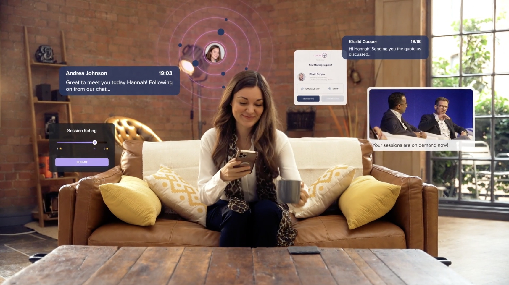 A woman at home accessing on-demand on her mobile